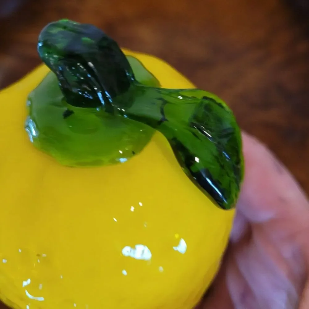 Vintage Hand Blown Art Glass Lemon Murano Style Paperweight Decorative Fruit